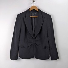Lafayette 148 100 Virgin Wool Ruched Crepe Blazer Black Career Size 12