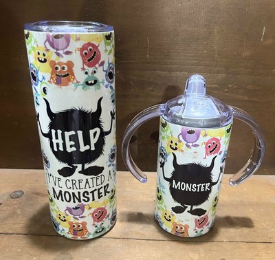  20 oz Mom And 12 Oz Sippy Sublimation Tumbler Cup Stainless, 2 Straws Brush 