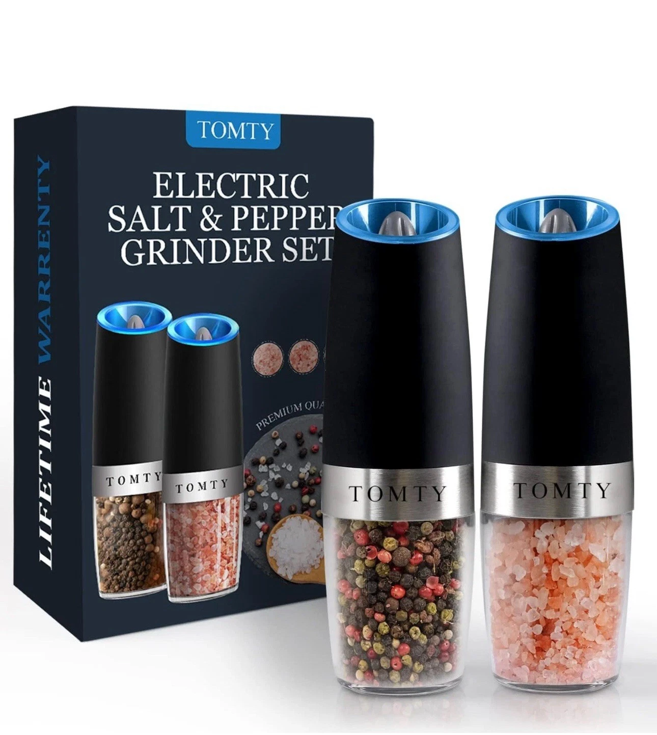 Arthritis Friendly Electric Salt & Pepper Grinder Set Automatic Spice Mill LED