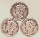 (3) Mercury Dimes - Very Fine - 1943 1944 1945 - #3634ED FREE SHIPPING