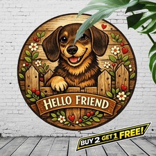 Dachshund Dog Heart Welcome Door Decor Rustic Farmhouse Metal Sign 8x8