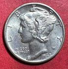 1942D US Mercury SILVER Dime "Denver" Mint! AU! Old US Coin!