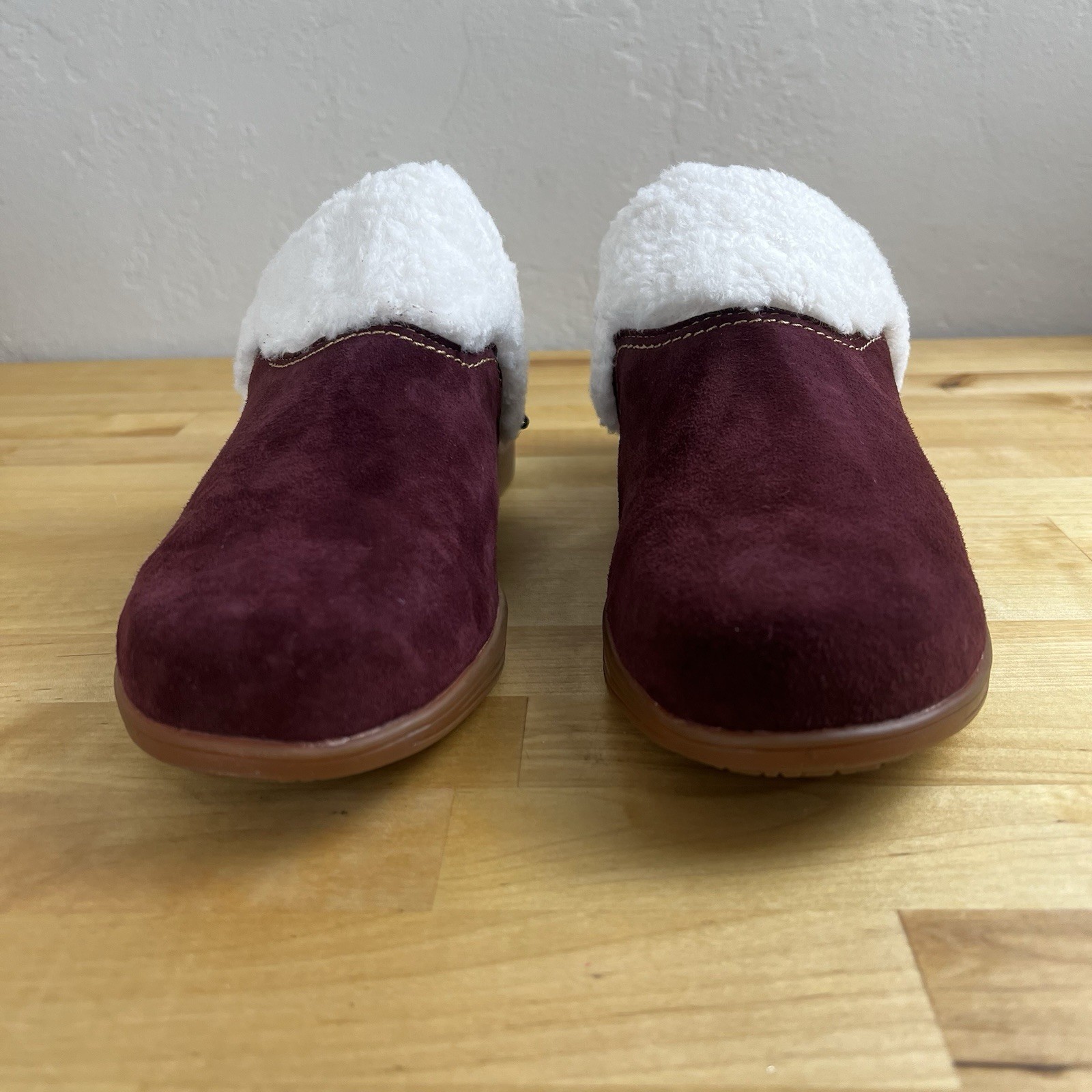 Spenco Clog Northridge Cozy Burgundy Faux Sherpa Trim Slip On Women's Size 10