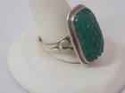 Vintage 1930s Art Deco Sterling Silver Carved Green Gemstone Ring Size 8.25