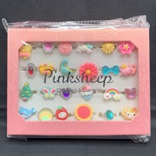 Pinksheep Toy Rings Children's Accessories 24 Pcs Floral Rainbow Butterfly Resin