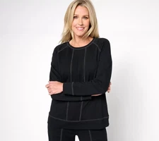 Denim & Co. Active French Terry Round Neck Pullover Sweatshirt Black 1X New