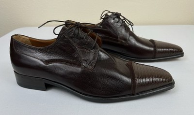 Moreschi Lizard Cap Toe Lace Up Leather Dress Shoes Men s Size 9.5 Made In Italy