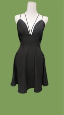 ANGL Black Strappy Backless A-Line Mini Dress V-Neck Sleeveless Women