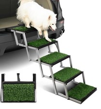Portable Folding Stairs for Large Dogs w/ Non-Slip Grass Rug,Up to 200lb,5 Steps
