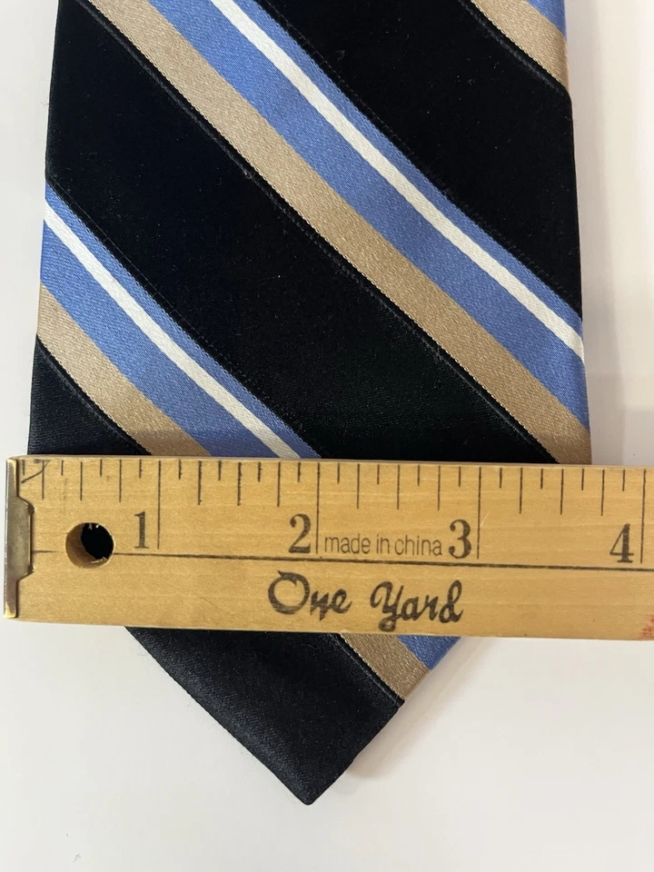 Corbata Tommy Hilfiger 100% Seda EE. UU. Azul Negro Dorado Rayas Logo Foto 4 de 4