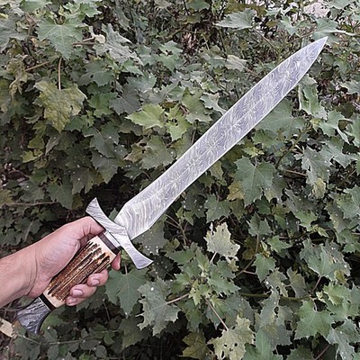 HANDMADE DAMASCUS VIKING SWORD wd SHEATH | Battle Ready Medieval SHORT SWORD
