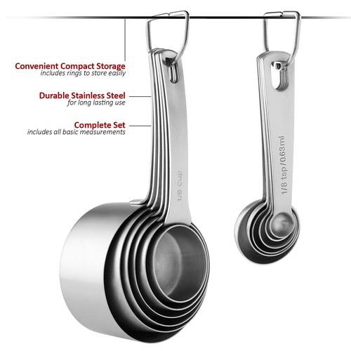 Stainless Steel Measuring Cups & Spoons Heavy Duty 12 pcs set, 6 cups 6 spoons - Picture 3 of 6
