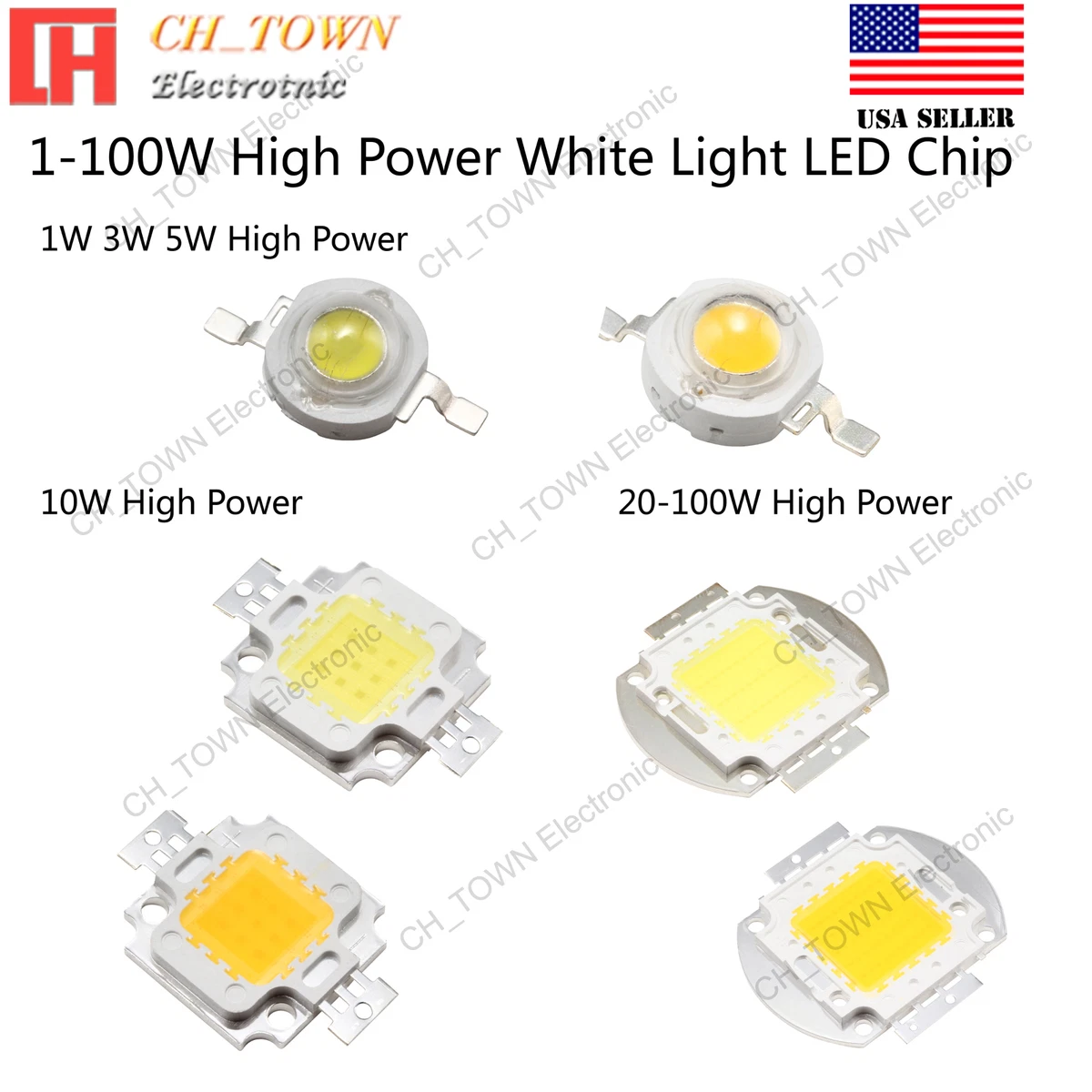 High Power 1W 3W 5W 10W 20W 30W 50W 100W White SMD LED COB Chip Lights Beads