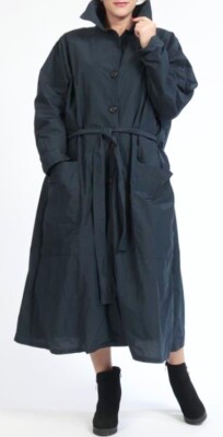 ÜBERGRÖSSE MARINEBLAUER BAUMWOLLMISCHUNG CRUSH MEMORY TRENCHCOAT MIT FUTTER Größe 24-28