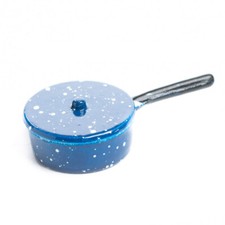 Lot of 6 Dollhouse Miniature Blue Speckled Enamelware Lidded 1:12 Saucepans