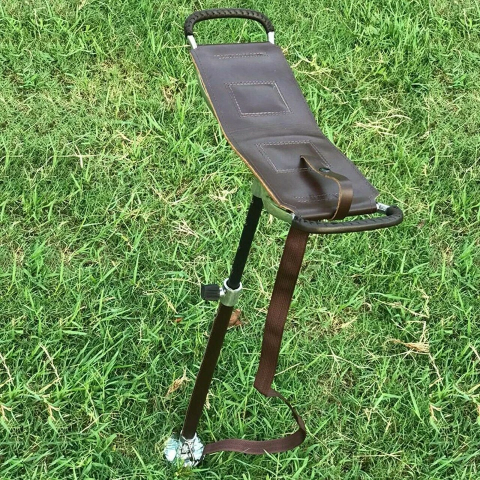 BROWN STRONG LEATHER SHOOTING SEAT STICK RACING FOLDING SEAT SHOWS CHAIR STOOL - Image 2 of 4
