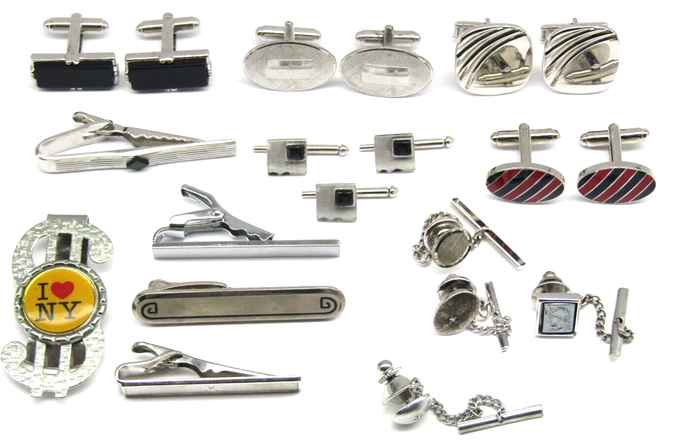 Men's Cufflinks Set Of 20 Silver Tie Pins & Clips Mens Formal Wear Accessories