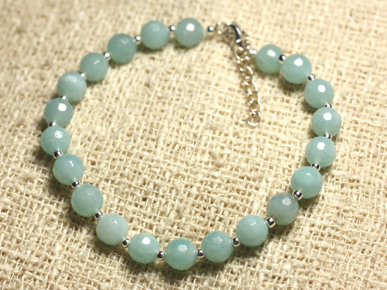 Bracelet Argent 925 authentique orné d'Amazonite facettée haut de gamme