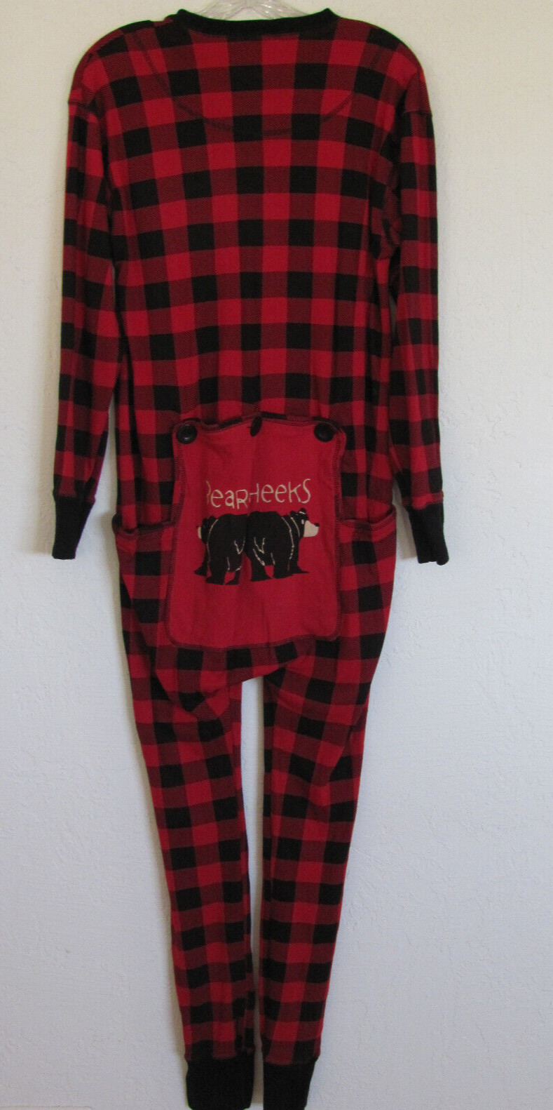 Buffalo Plaid Plaid One Piece Pajamas Lazy One Bear Cheeks Red