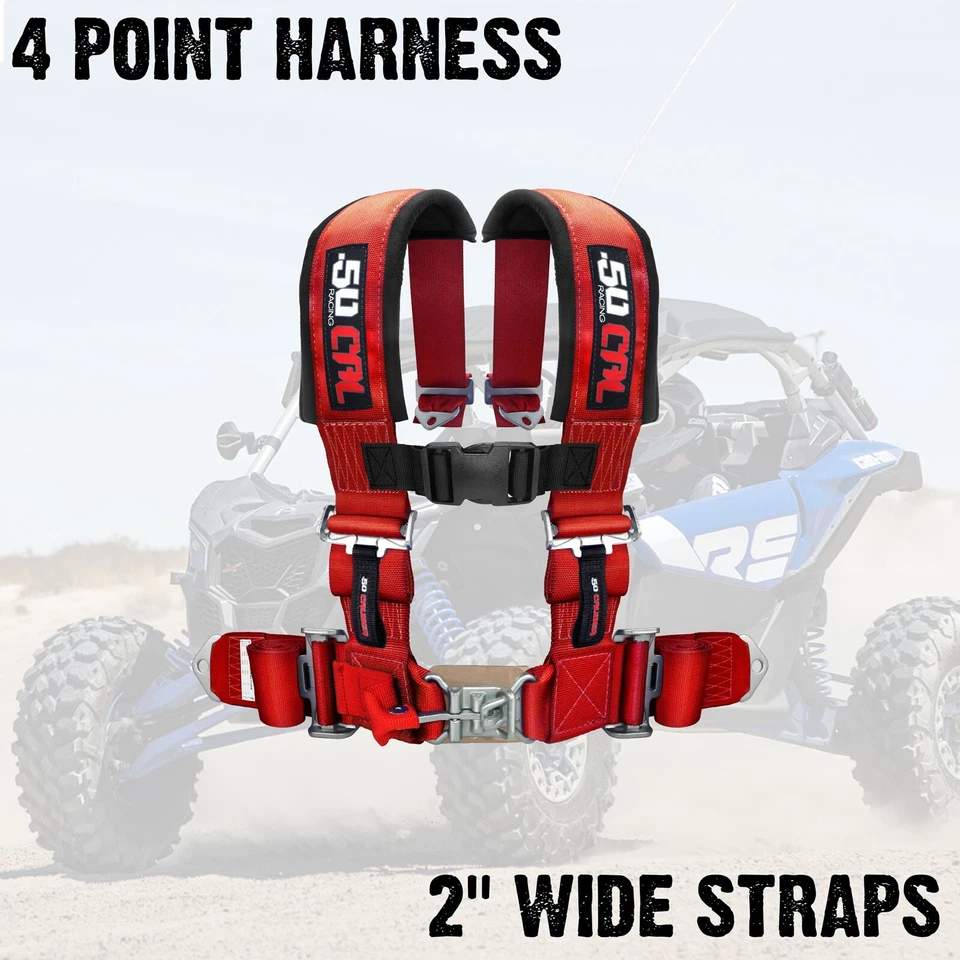 PAR de arneses de seguridad de 4 puntos de 2" con enchufe de derivación para CAN-AM Maverick X3 ROJO Foto 2 de 4