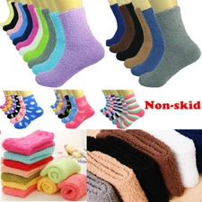 Lot 3-10 Pairs Men Women Soft Cozy Fuzzy With Non Skid Socks Slipper Size 9-13