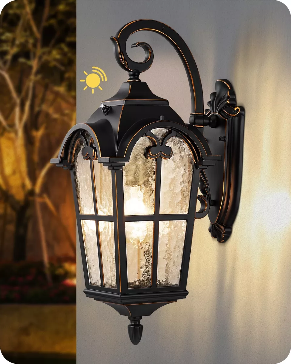 19 LED Outdoor Wall or Porch Lantern with Dusk to Dawn Sensor