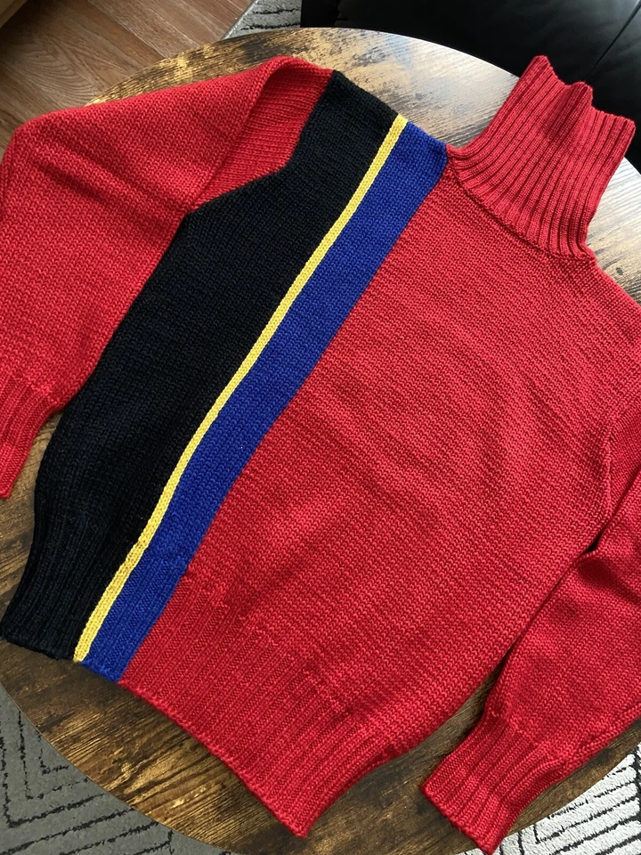 复古 80 年代 Ralph Lauren Polo 粗针织羊毛高领多色毛衣 — 第 3/4 张图片