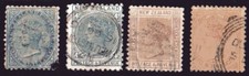 Nouvelle Zélande 1874-82 timbres n°57-63-64-66 côte 80€