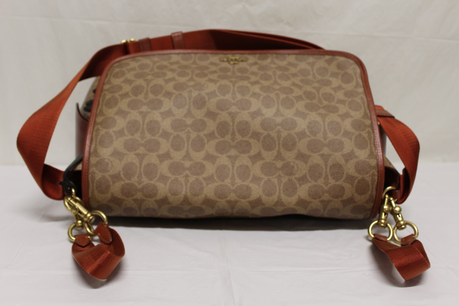 Coach Baby Messenger Bag Signature Canvas Brass/Tan/R… Gem