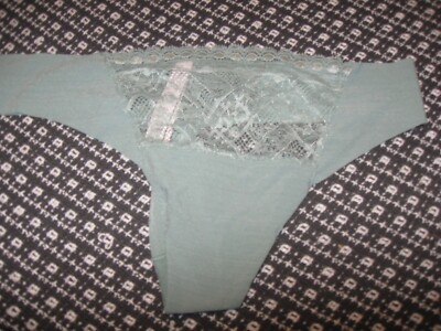 Victoria s Secret Body by Victoria Thong Panties M Aqua with Lace Panels NWOT