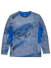 Realtree Wav3 Mens Gray Blue Reversible Long Sleeve Performance Fishing Shirt
