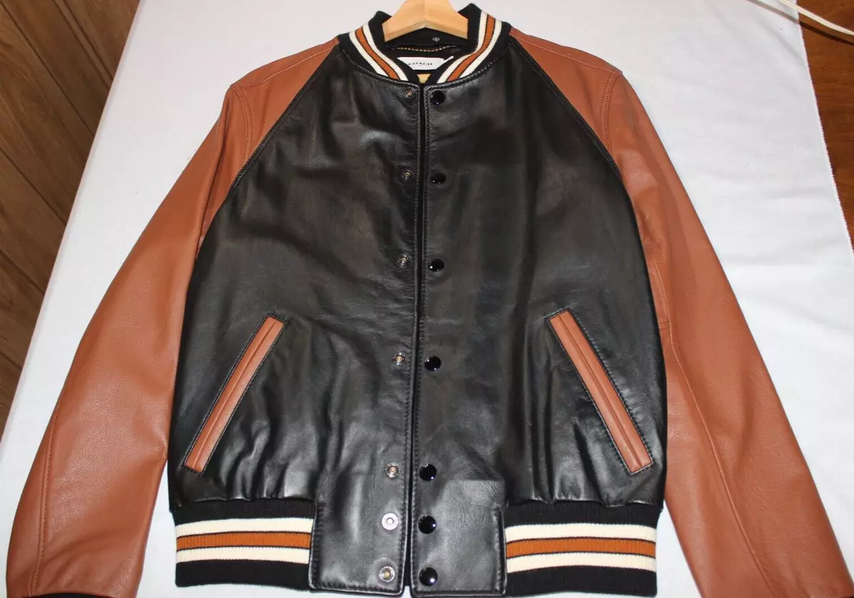 Coach Men's Brown Genuine Leather Varsity Jacket NEW Size 46 USA 38 $1200