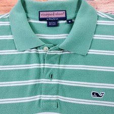 Vineyard Vines Polo Shirt Mens Green Striped Collared Short Sleeve w/Logo Size M