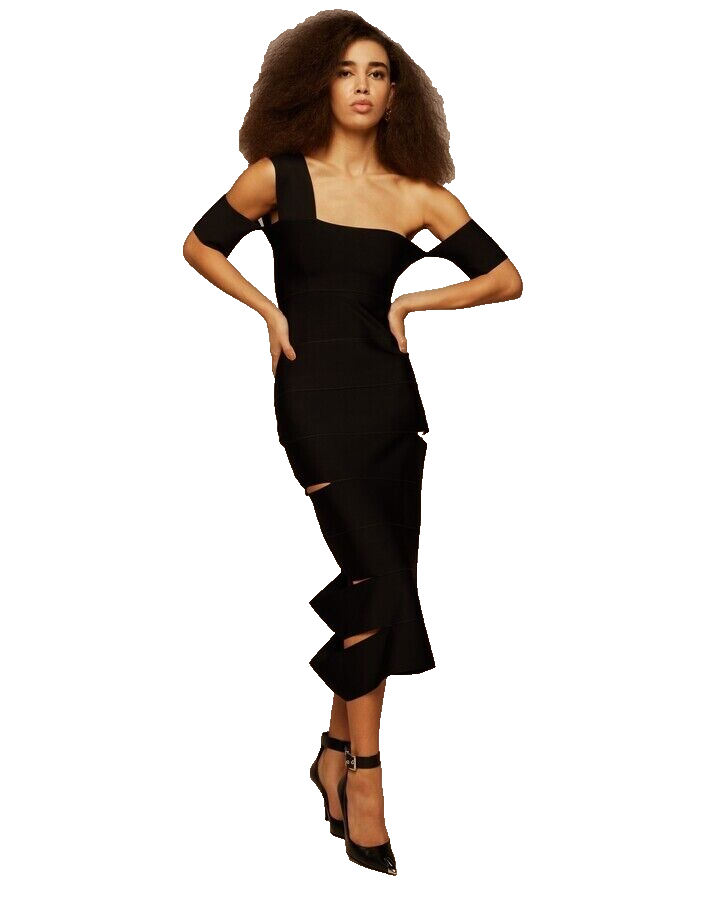 NEW Alexander McQueen Slash Cutout One-Shoulder Bandage Midi Dress
