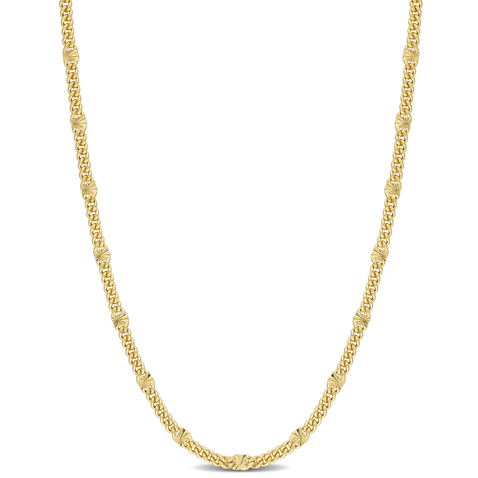 Amour Yellow Gold Plated Sterling Silver Fancy Curb Link Necklace