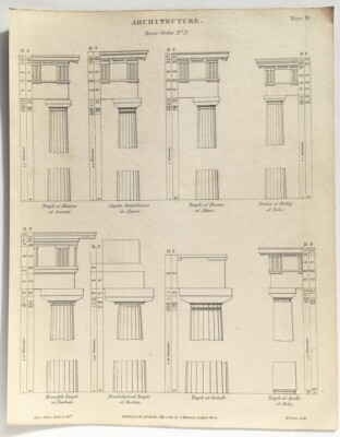 GRIECHISCHE ARCHITEKTUR - Dorischer Orden Nr. 2 - Original 1823 antiker Druck s/w Gravur