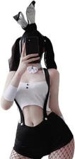 Women's Sexy Bunny Lingerie Naughty Kawaii Maid Costume Strappy Halter Outfit