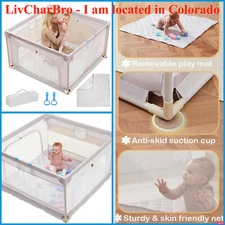 Baby Playpen W/Mat 45x45 Portable Play Yard Toddlers & Kids Soft Mesh Zip Gate