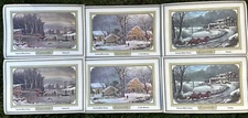 6 Vintage Currier and Ives American Winter Scenes Placemats Reversible 3 Scenes