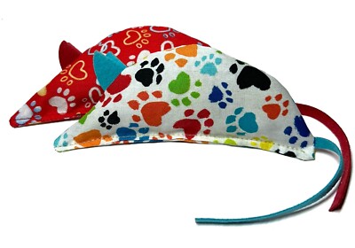 Catnip Mice * Red and White Paw Print Cat Toy * Free Shipping * Made in the USA