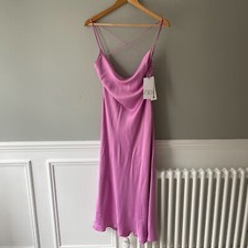 New Zara Silky Shift Dress Lilac Small UK 8- 10 Midi Length Strappy Scoop Neck