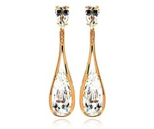 925 STERLING SILVER ROSE GOLD PLATED TEAR DRIOP DANGLE EARRINGS W/ DIAMOND
