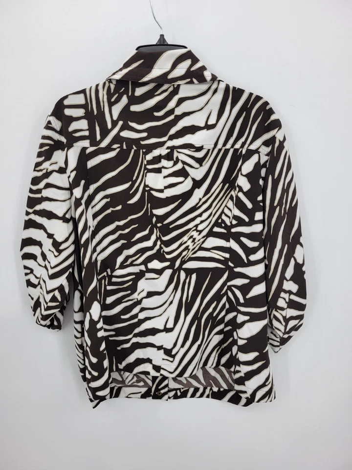 Chicos Zenergy Jacket Womens XL 3 Brown Zebra Print 3/4 Sleeve Performance Zip - Image 2 of 4
