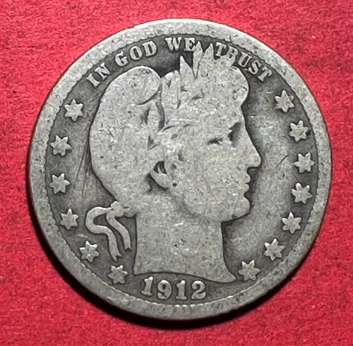 1912S US Barber SILVER Quarter "San Fran" Mint! Good! Semi Key Date Only 708K!