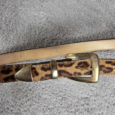 VTG Leopard Print Calf Hair Leather Belt Gold Buckle Size XS  display picture 1