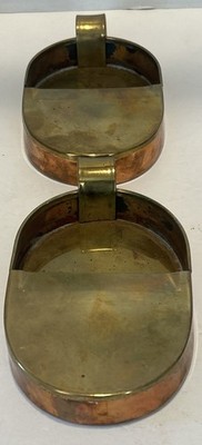 Vgt.2 Brass & Copper Half Lidded Oval Hand Tray Money Collection Boxes.1950s(B-T