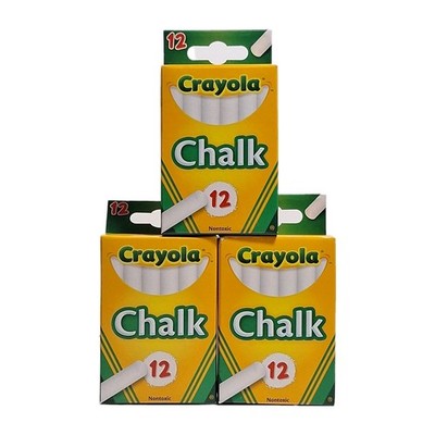 Crayola Non Toxic White Chalk Sticks 3 Boxes 12 Sticks per Box 36 Count