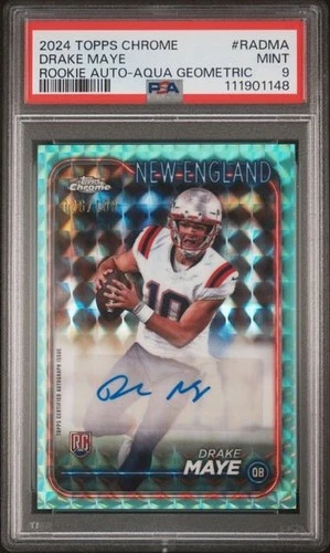 2024 TOPPS CHROME ROOKIE AUTO VARIATIONS AQUA GEOMETRIC DRAKE MAYE /199 PSA 9