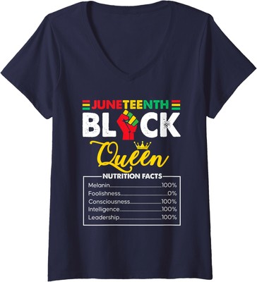 Juneteenth Black African Queen Nutritional Facts Ladies' V-Neck Tshirt