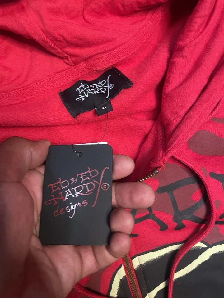Ed Hardy Sudadera con Capucha Roja Relajada Pantera Negra Nueva con Etiquetas Talla L (2 En Stock) Foto 4 de 4